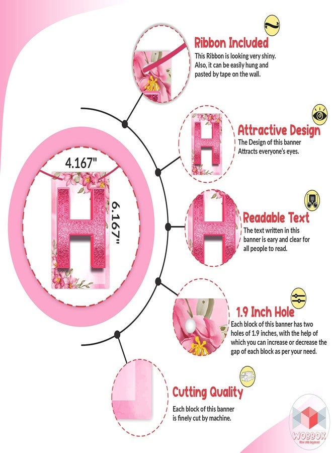 ووبوكس لافتة زينة عيد زواج سعيدة من ووبوكس، بخط وردي سيمر وخلفية زهور، زينة منزلية لعيد الزواج، قطعة زينة لعيد الزواج، قطعة زينة لعيد الزواج - Image 2